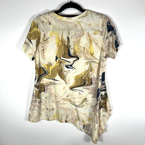 LOGO by Lori Goldstein Printed Knit Top Asymmetric Hem Sz M Boho Lagenlook - Picture 7 of 9